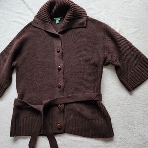 Lauren Jeans Company Cotton Chocolate Brown Collared Button Front Sweater